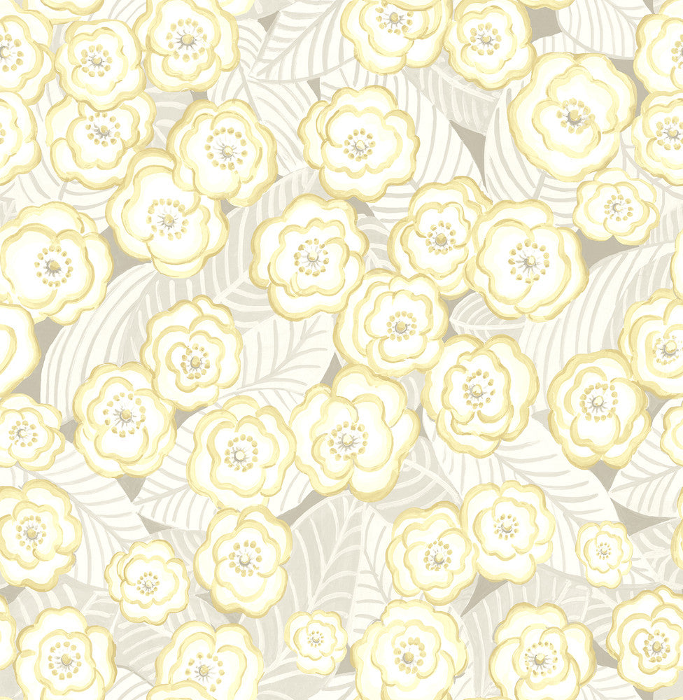 Emery Light Yellow Floral Wallpaper by A-Street Prints BlueBell Covers about 56.4 square feet 20.5-in by 33-ft long roll Unpasted 20.9 - Fabric Carolina -
