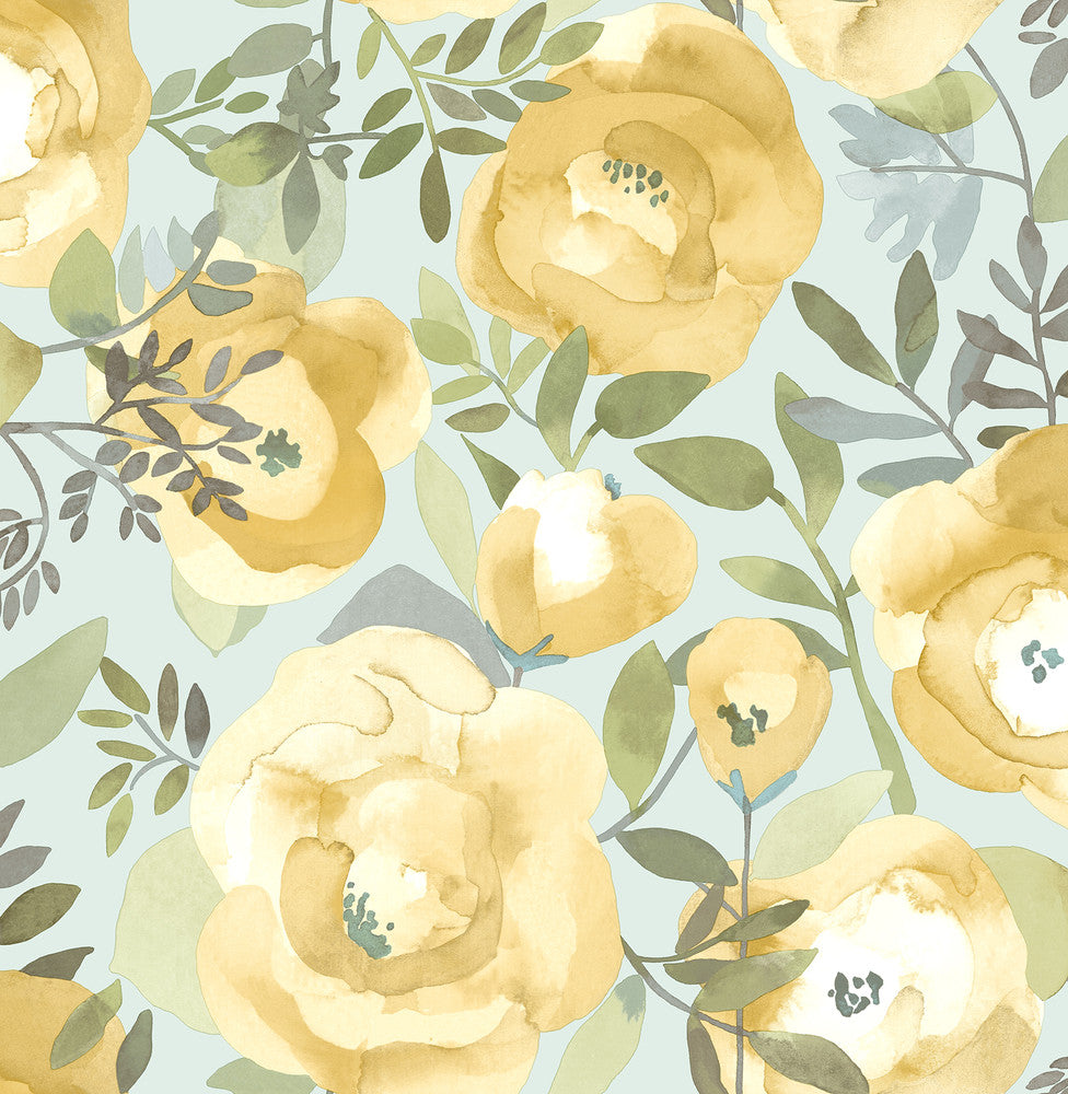 Orla Yellow Floral Wallpaper by A-Street Prints BlueBell Covers about 56.4 square feet 20.5-in by 33-ft long roll Unpasted 20.9 - Fabric Carolina -