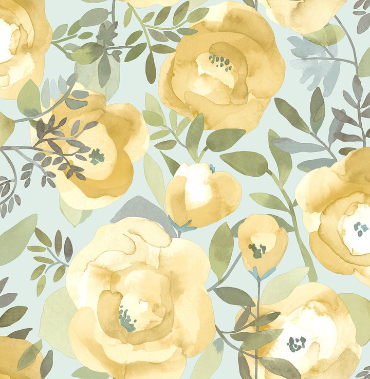 Orla Yellow Floral Wallpaper by A-Street Prints BlueBell Covers about 56.4 square feet 20.5-in by 33-ft long roll Unpasted 20.9 - Fabric Carolina -
