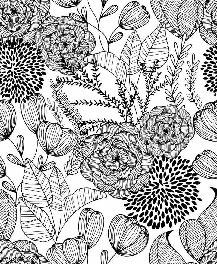 Alannah Black Botanical Wallpaper by A-Street Prints BlueBell Covers about 56.4 square feet 20.5-in by 33-ft long roll Unpasted 25.2 - Fabric Carolina -