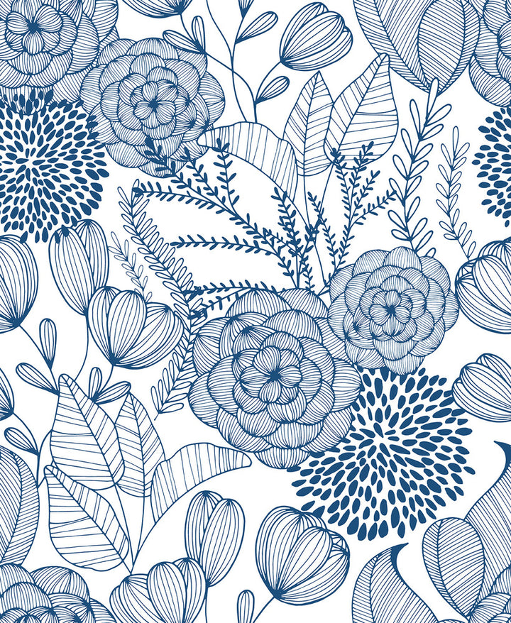 Alannah Navy Botanical Wallpaper by A-Street Prints BlueBell Covers about 56.4 square feet 20.5-in by 33-ft long roll Unpasted 25.2 - Fabric Carolina -