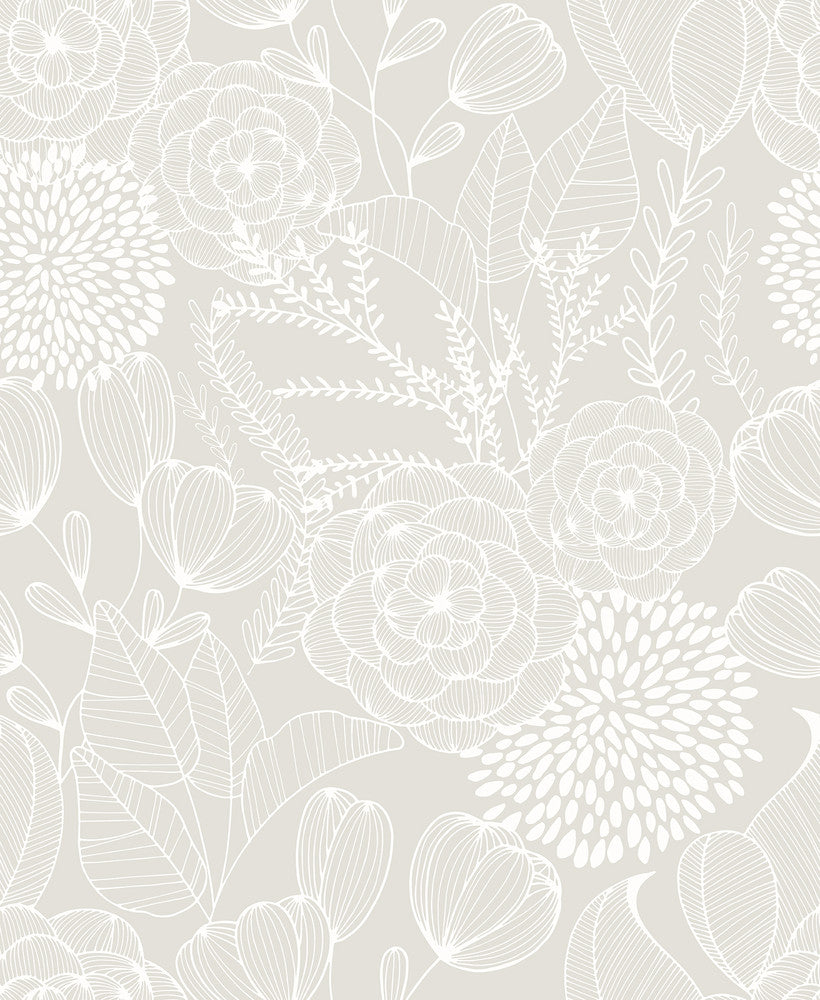 Alannah Bone Bone Botanical Wallpaper by A-Street Prints BlueBell Covers about 56.4 square feet 20.5-in by 33-ft long roll Unpasted 25.2 - Fabric Carolina -