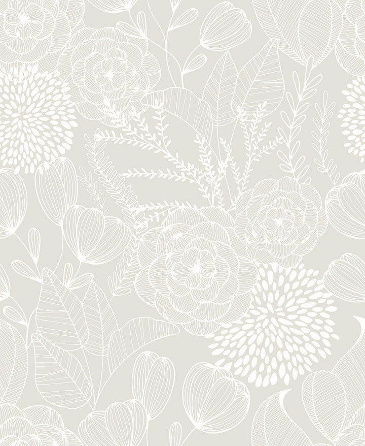 Alannah Bone Bone Botanical Wallpaper by A-Street Prints BlueBell Covers about 56.4 square feet 20.5-in by 33-ft long roll Unpasted 25.2 - Fabric Carolina -