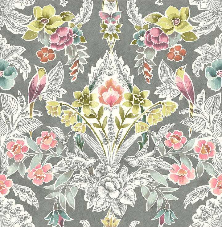 Vera Multicolor Floral Damask Wallpaper by A-Street Prints BlueBell Covers about 56.4 square feet 20.5-in by 33-ft long roll Unpasted 20.9 - Fabric Carolina -