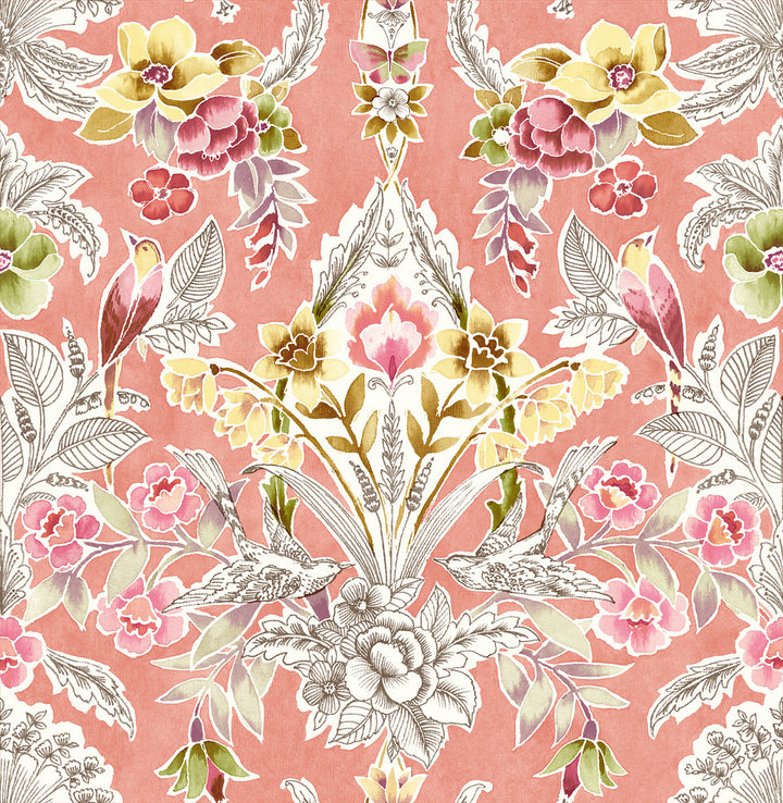 Vera Pink Floral Damask Wallpaper by A-Street Prints BlueBell Covers about 56.4 square feet 20.5-in by 33-ft long roll Unpasted 20.9 - Fabric Carolina -