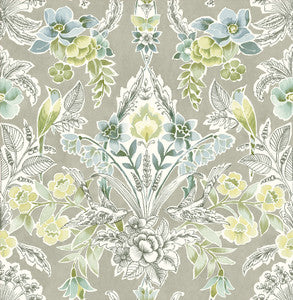 Vera Light Green Floral Damask Wallpaper by A-Street Prints