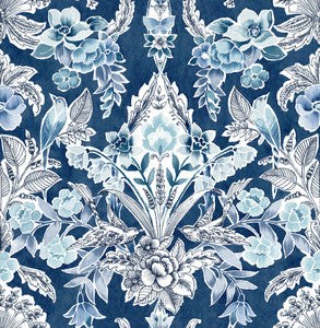 Vera Blue Floral Damask Wallpaper by A-Street Prints