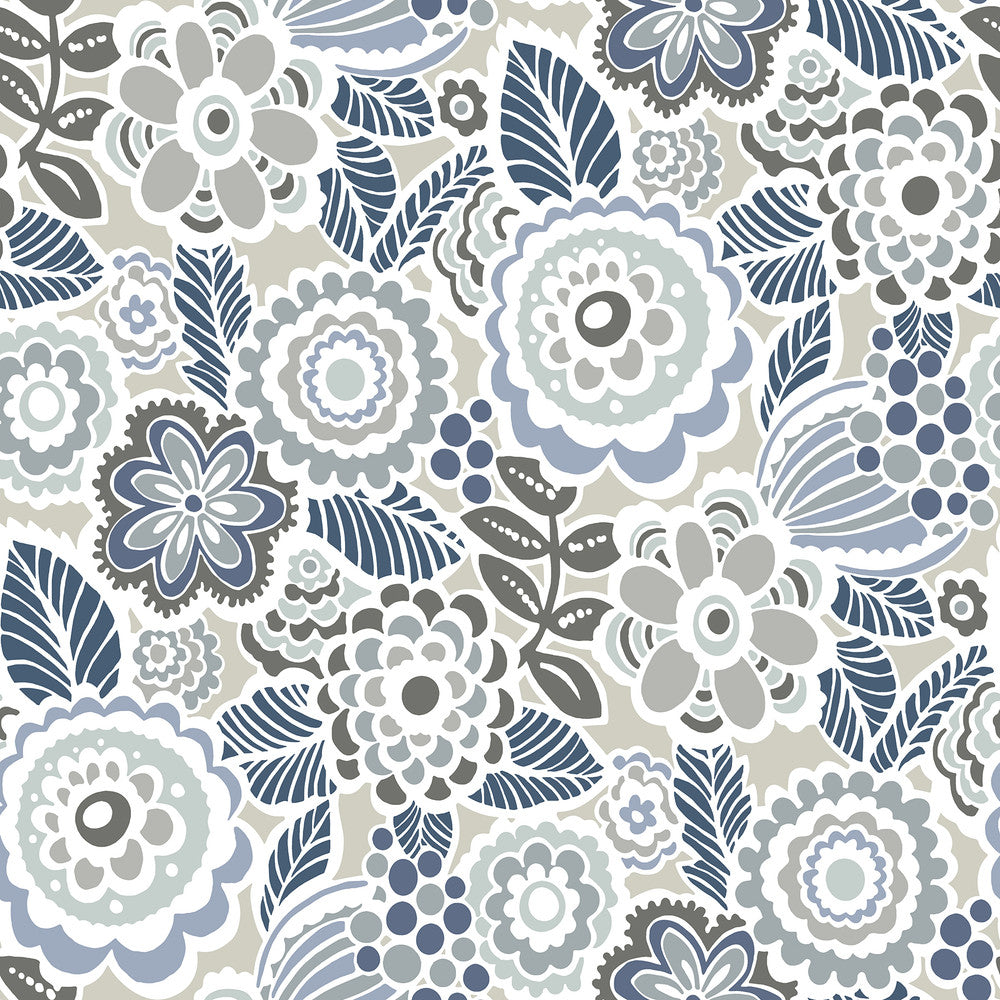 Lucy Grey Floral Wallpaper by A-Street Prints BlueBell Covers about 56.4 square feet 20.5-in by 33-ft long roll Unpasted 20.9 - Fabric Carolina -