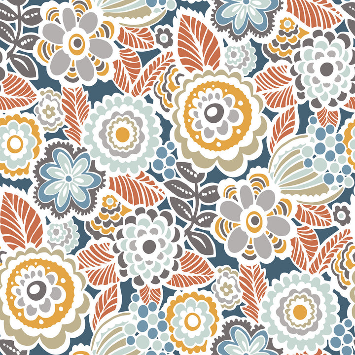 Lucy Navy Floral Wallpaper by A-Street Prints BlueBell Covers about 56.4 square feet 20.5-in by 33-ft long roll Unpasted 20.9 - Fabric Carolina -