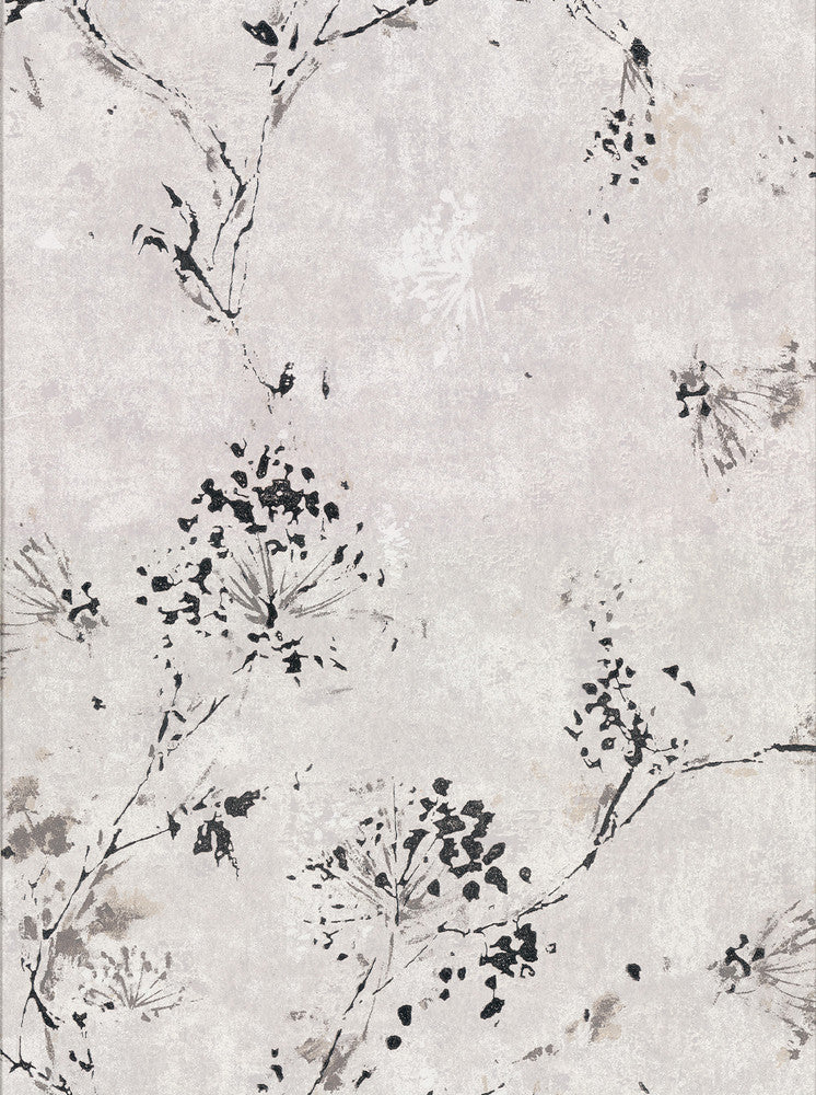 Misty Grey Distressed Dandelion Wallpaper by Brewster Fresh Start Kitchen & Bath Covers about 60.8 square feet 27-in by 27-ft long roll Unpasted 12.6 - Fabric Carolina -