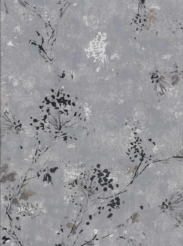 Misty Charcoal Distressed Dandelion Wallpaper by Brewster Fresh Start Kitchen & Bath Covers about 60.8 square feet 27-in by 27-ft long roll Unpasted 12.6 - Fabric Carolina -