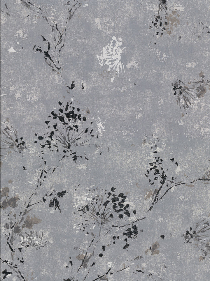 Misty Charcoal Distressed Dandelion Wallpaper by Brewster Fresh Start Kitchen & Bath Covers about 60.8 square feet 27-in by 27-ft long roll Unpasted 12.6 - Fabric Carolina -