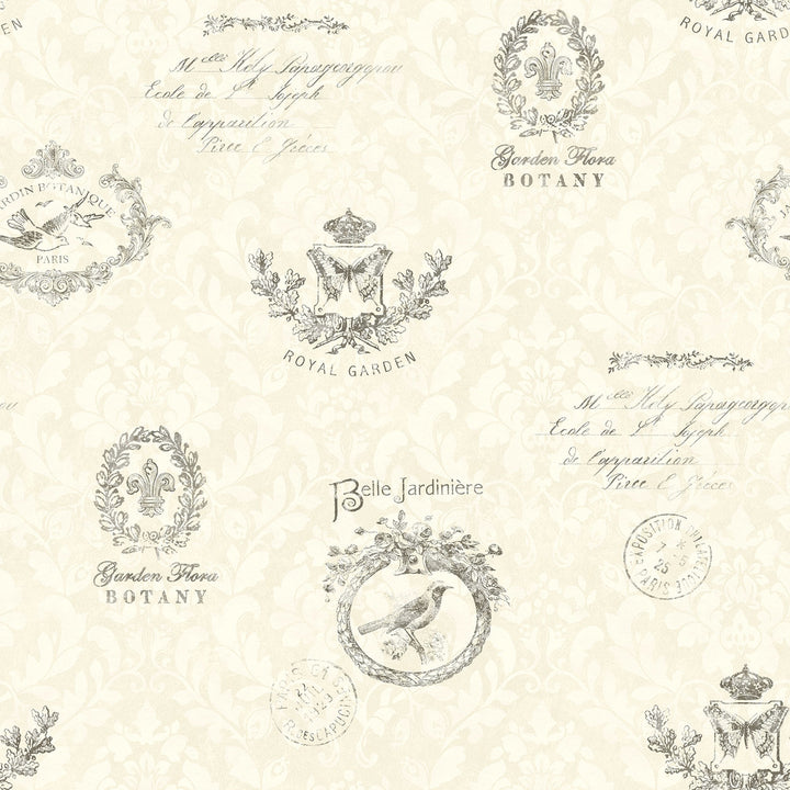 Belle Jardin Beige Damask Wallpaper by Brewster Fresh Start Kitchen & Bath Covers about 56.4 square feet 20.5-in by 33-ft long roll Prepasted 20.5 - Fabric Carolina -