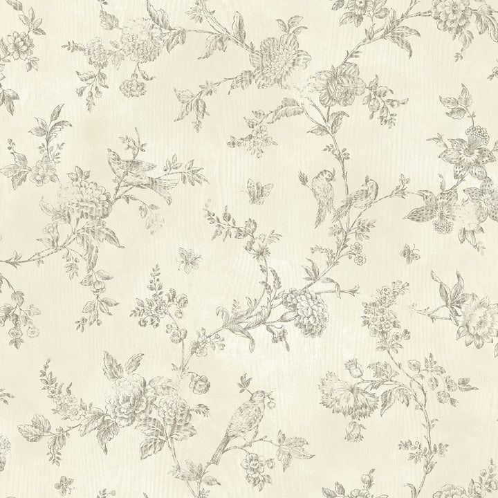 French Nightingale Cream Trail Wallpaper by Brewster Fresh Start Kitchen & Bath Covers about 56.4 square feet 20.5-in by 33-ft long roll Prepasted 20.5 - Fabric Carolina -