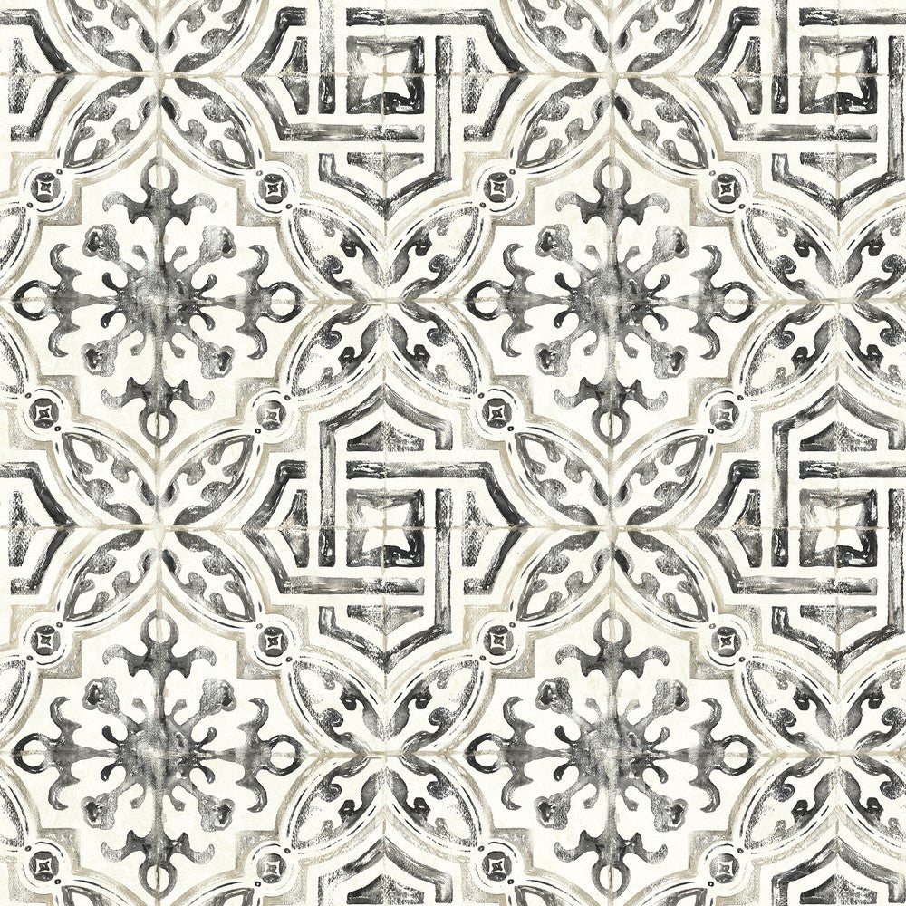Sonoma Charcoal Spanish Tile Wallpaper by Brewster Fresh Start Kitchen & Bath Covers about 56.4 square feet 20.5-in by 33-ft long roll Prepasted 20.5 - Fabric Carolina -