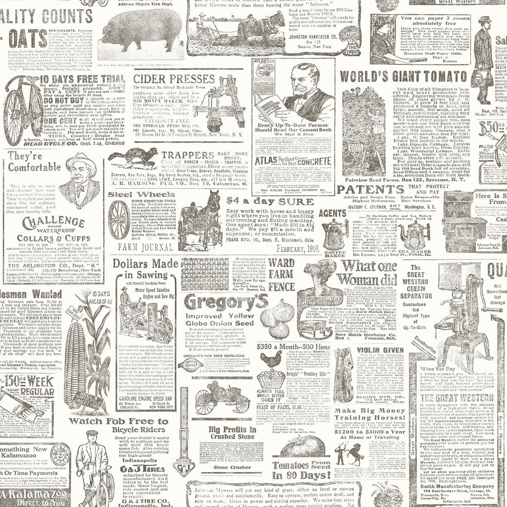 Underwood Brown Newspaper Wallpaper by Brewster Fresh Start Kitchen & Bath Covers about 56.4 square feet 20.5-in by 33-ft long roll Prepasted 20.5 - Fabric Carolina -