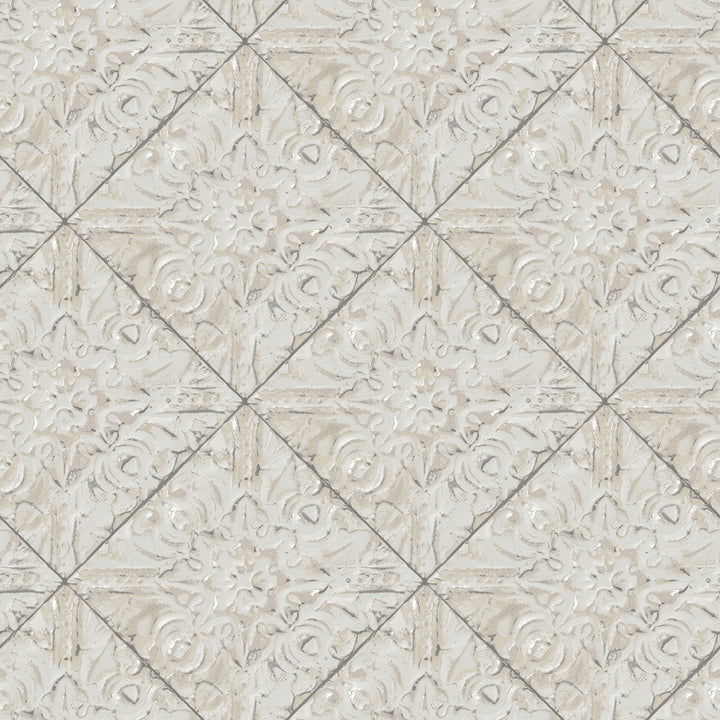 Brandi Grey Tin Tile Wallpaper by Brewster Fresh Start Kitchen & Bath Covers about 56.4 square feet 20.5-in by 33-ft long roll Prepasted 20.5 - Fabric Carolina -