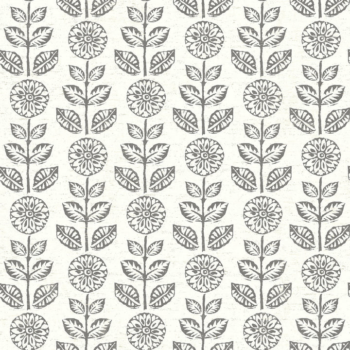 Dolly Dark Brown Folk Floral Wallpaper by Brewster Fresh Start Kitchen & Bath Covers about 56.4 square feet 20.5-in by 33-ft long roll Prepasted 20.5 - Fabric Carolina -