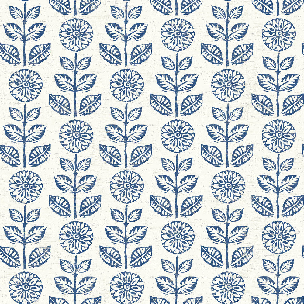 Dolly Navy Folk Floral Wallpaper by Brewster Fresh Start Kitchen & Bath Covers about 56.4 square feet 20.5-in by 33-ft long roll Prepasted 20.5 - Fabric Carolina -