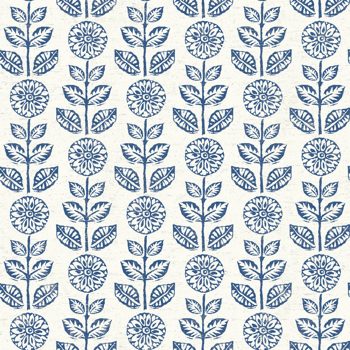 Dolly Navy Folk Floral Wallpaper by Brewster Fresh Start Kitchen & Bath Covers about 56.4 square feet 20.5-in by 33-ft long roll Prepasted 20.5 - Fabric Carolina -
