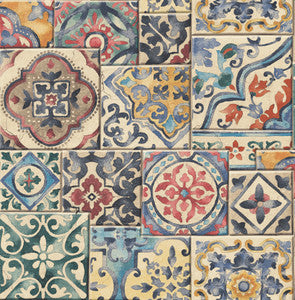 Marrakesh Multicolor Global Tiles Wallpaper by Brewster