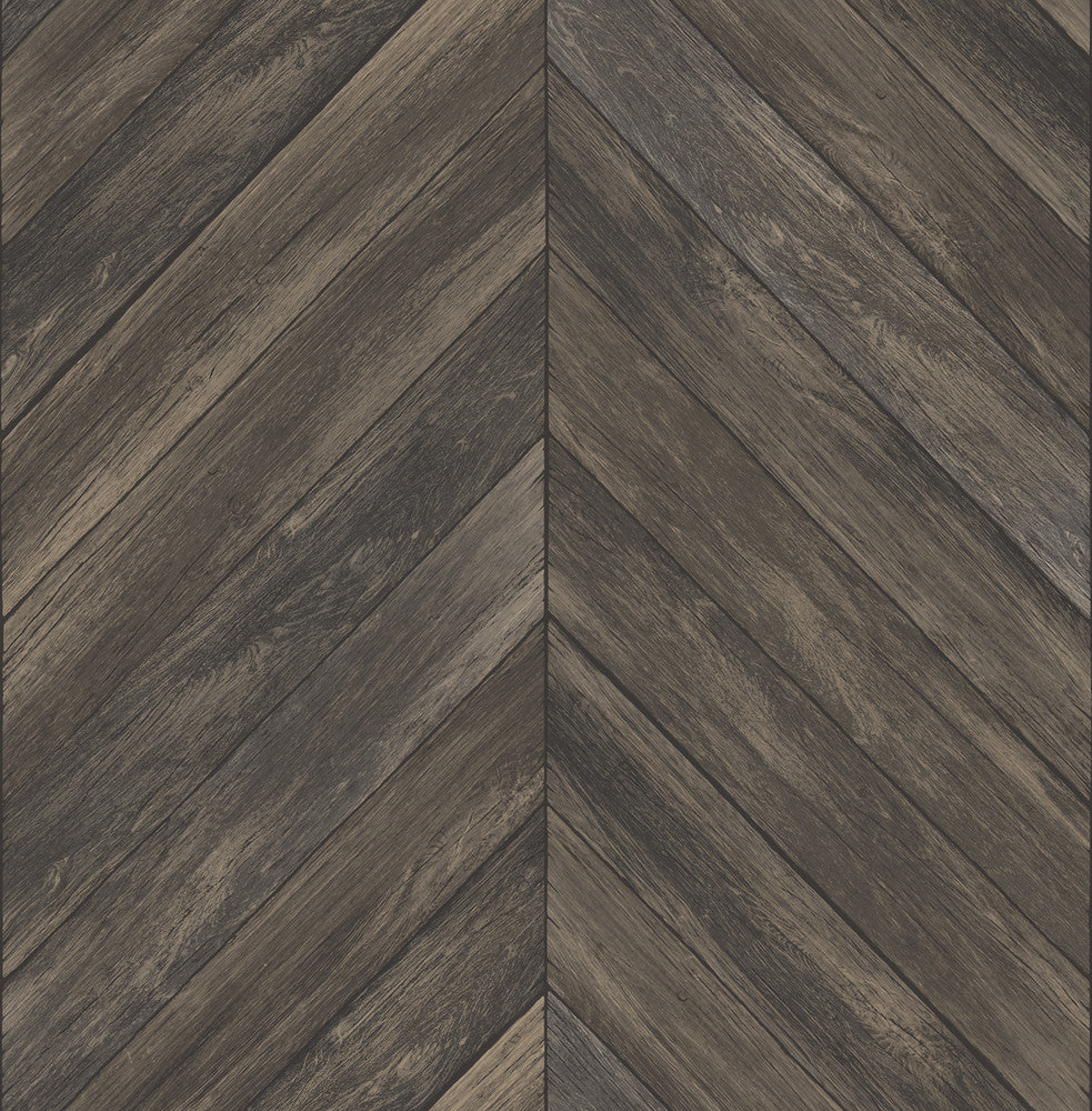 Parisian Dark Brown Chevron Wood Wallpaper by Brewster Fresh Start Kitchen & Bath Covers about 56.4 square feet 20.5-in by 33-ft long roll Unpasted 20.9 - Fabric Carolina -