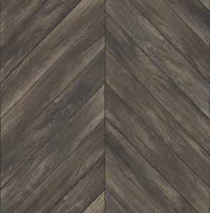Parisian Dark Brown Chevron Wood Wallpaper by Brewster