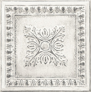 Hazley White Ornament Tin Tile Wallpaper by Brewster