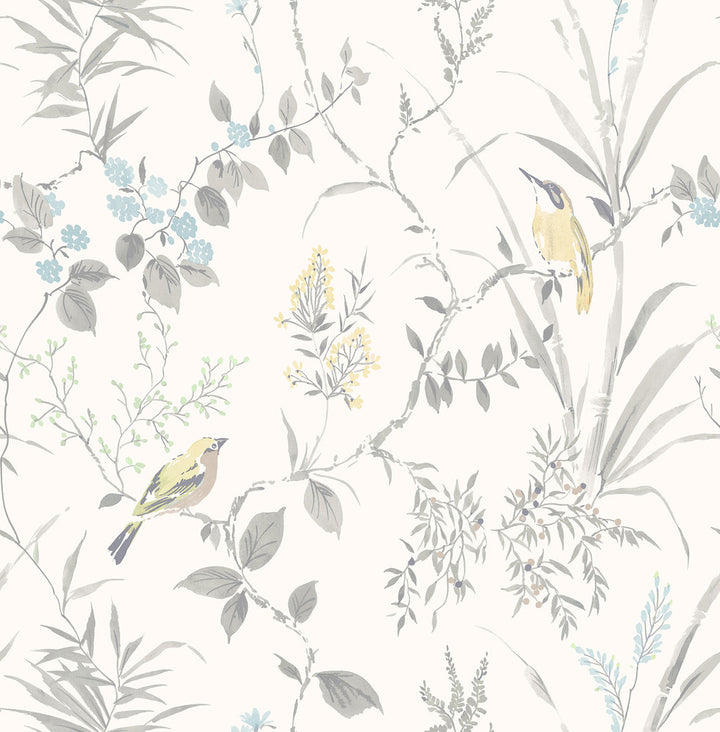 Imperial Garden Light Grey Botanical Wallpaper by Brewster Fresh Start Kitchen & Bath Covers about 56.4 square feet 20.5-in by 33-ft long roll Unpasted 20.9 - Fabric Carolina -
