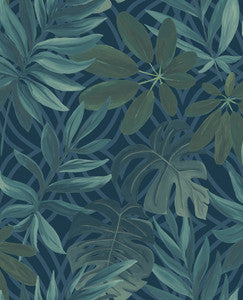 Nocturnum Dark Blue Leaves Wallpaper by Brewster