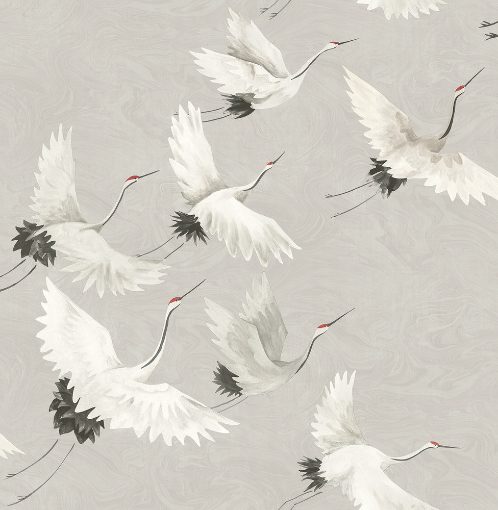 Windsong Grey Bird Wallpaper by Brewster Fresh Start Kitchen & Bath Covers about 56.4 square feet 20.5-in by 33-ft long roll Unpasted 20.9 - Fabric Carolina -