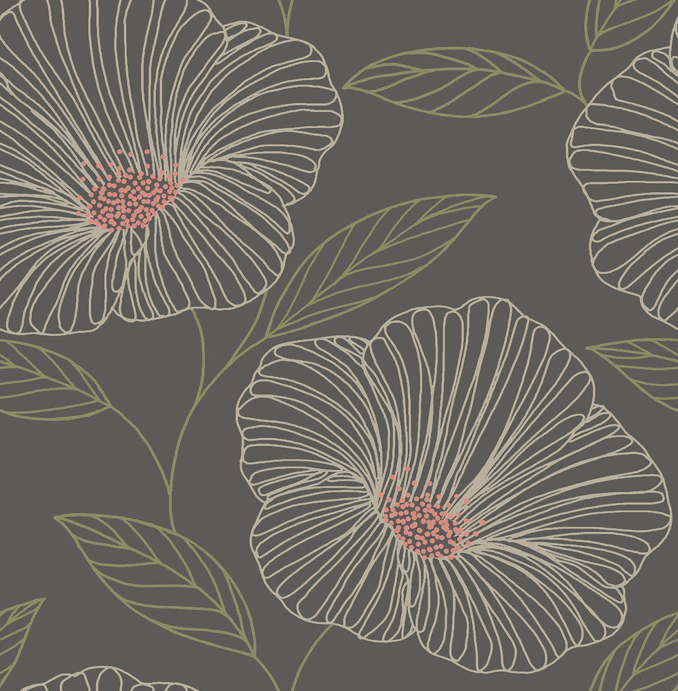 Mythic Brown Floral Wallpaper by Brewster Fresh Start Kitchen & Bath Covers about 56.4 square feet 20.5-in by 33-ft long roll Unpasted 20.9 - Fabric Carolina -