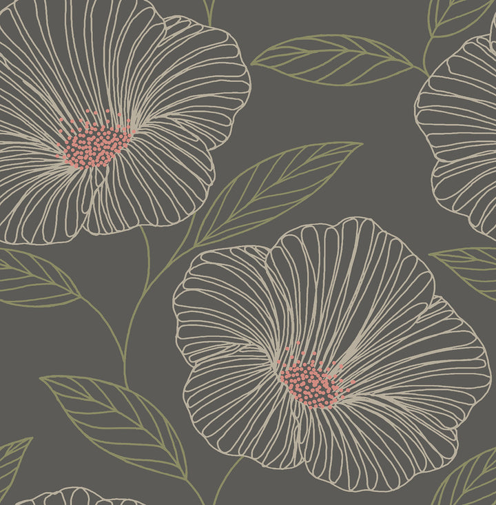 Mythic Brown Floral Wallpaper by Brewster Fresh Start Kitchen & Bath Covers about 56.4 square feet 20.5-in by 33-ft long roll Unpasted 20.9 - Fabric Carolina -