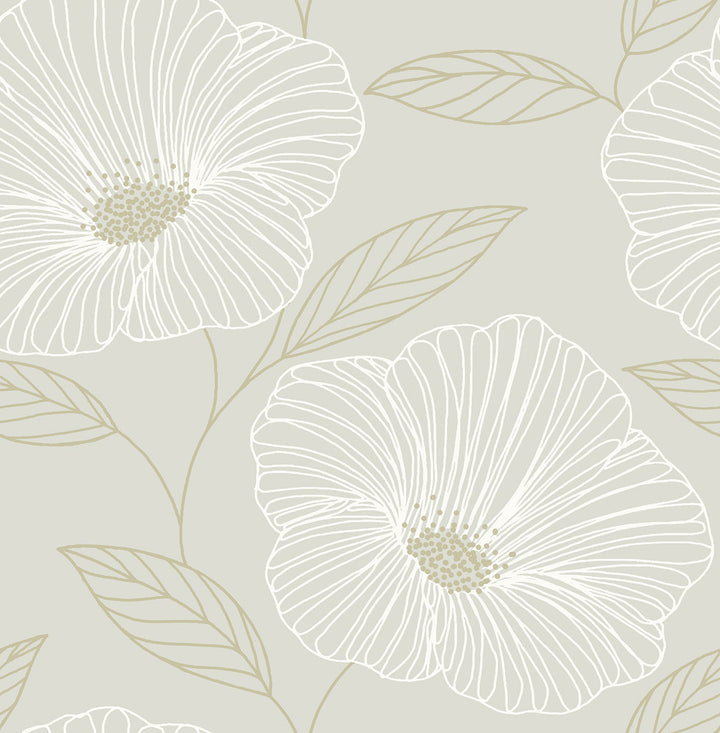 Mythic Light Grey Floral Wallpaper by Brewster Fresh Start Kitchen & Bath Covers about 56.4 square feet 20.5-in by 33-ft long roll Unpasted 20.9 - Fabric Carolina -