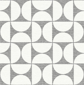 Deedee Black Geometric Faux Grasscloth Wallpaper by Brewster
