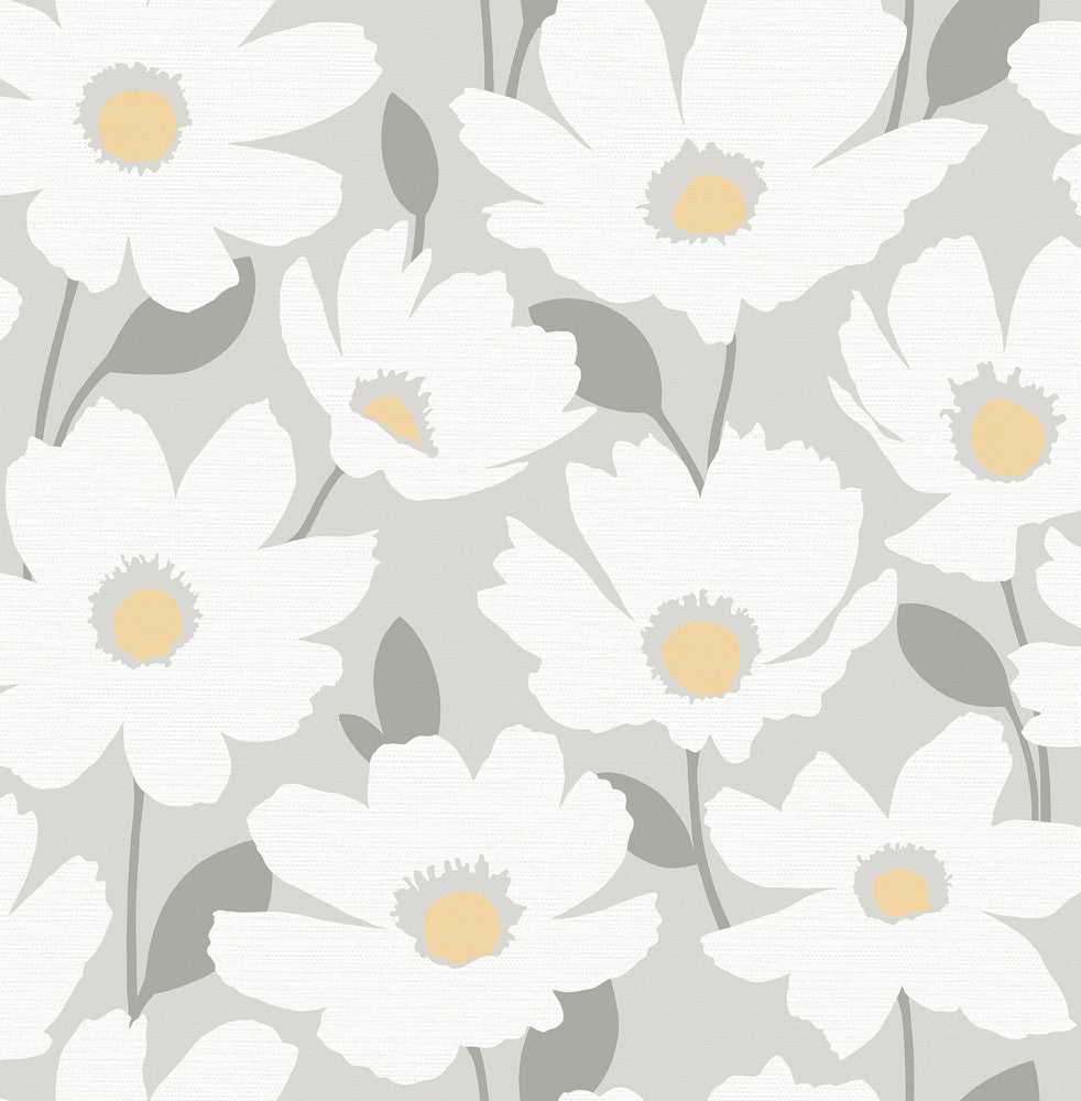 Astera Grey Floral Wallpaper by Brewster Fresh Start Kitchen & Bath Covers about 56.4 square feet 20.5-in by 33-ft long roll Unpasted 20.9 - Fabric Carolina -