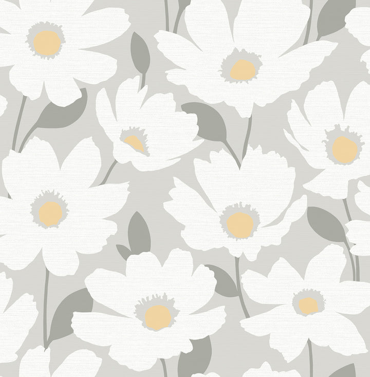 Astera Grey Floral Wallpaper by Brewster Fresh Start Kitchen & Bath Covers about 56.4 square feet 20.5-in by 33-ft long roll Unpasted 20.9 - Fabric Carolina -