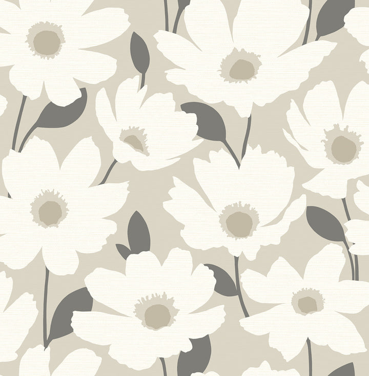 Astera Beige Floral Wallpaper by Brewster Fresh Start Kitchen & Bath Covers about 56.4 square feet 20.5-in by 33-ft long roll Unpasted 20.9 - Fabric Carolina -
