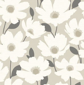 Astera Beige Floral Wallpaper by Brewster