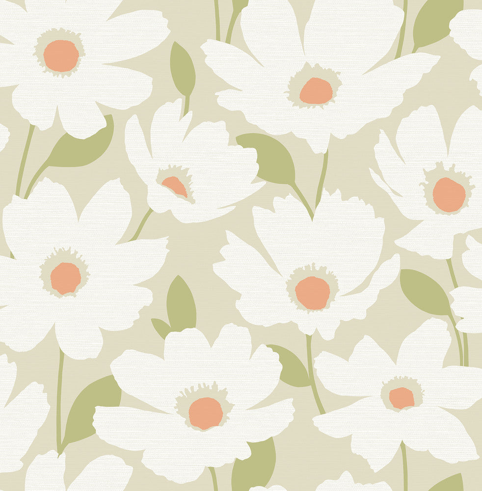 Astera Neutral Floral Wallpaper by Brewster Fresh Start Kitchen & Bath Covers about 56.4 square feet 20.5-in by 33-ft long roll Unpasted 20.9 - Fabric Carolina -