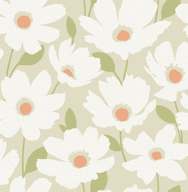 Astera Neutral Floral Wallpaper by Brewster Fresh Start Kitchen & Bath Covers about 56.4 square feet 20.5-in by 33-ft long roll Unpasted 20.9 - Fabric Carolina -