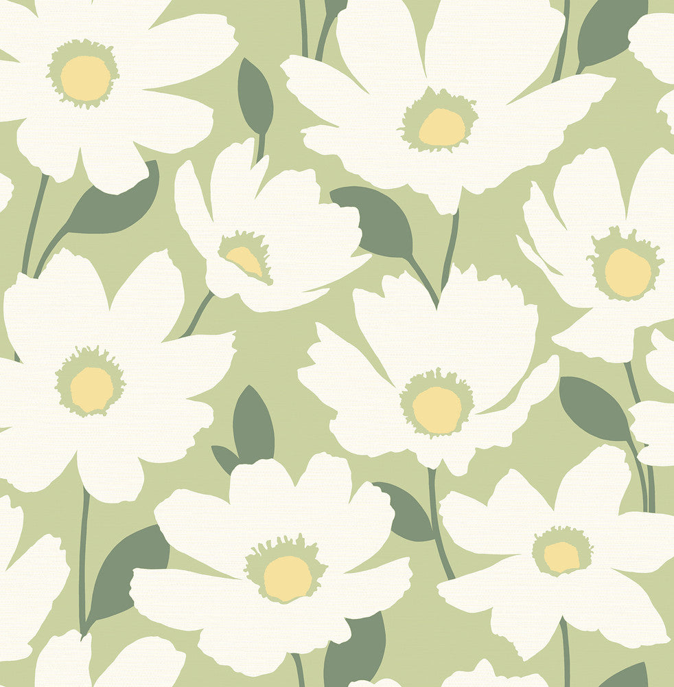 Astera Green Floral Wallpaper by Brewster Fresh Start Kitchen & Bath Covers about 56.4 square feet 20.5-in by 33-ft long roll Unpasted 20.9 - Fabric Carolina -