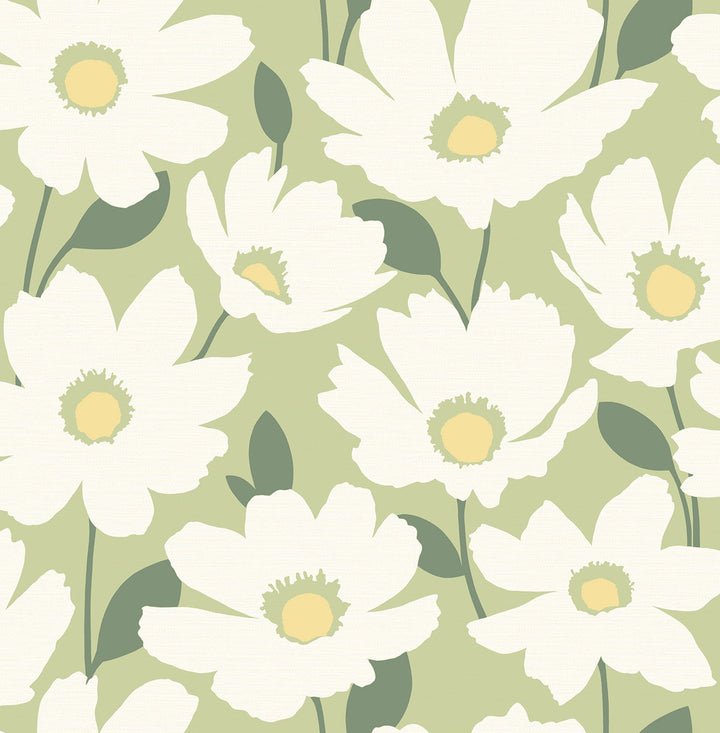 Astera Green Floral Wallpaper by Brewster Fresh Start Kitchen & Bath Covers about 56.4 square feet 20.5-in by 33-ft long roll Unpasted 20.9 - Fabric Carolina -