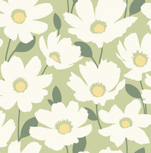 Astera Green Floral Wallpaper by Brewster