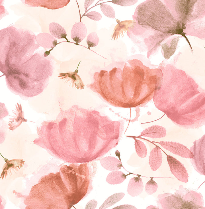 Zahra Pink Floral Wallpaper by Brewster Fresh Start Kitchen & Bath Covers about 56.4 square feet 20.5-in by 33-ft long roll Unpasted 20.9 - Fabric Carolina -