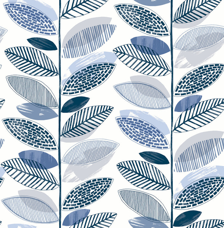 Nyssa Blue Leaves Wallpaper by Brewster Fresh Start Kitchen & Bath Covers about 56.4 square feet 20.5-in by 33-ft long roll Unpasted 20.9 - Fabric Carolina -