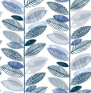 Nyssa Blue Leaves Wallpaper by Brewster