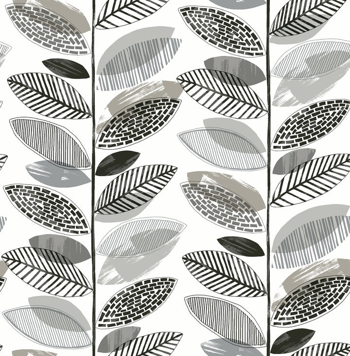 Nyssa Grey Leaves Wallpaper by Brewster Fresh Start Kitchen & Bath Covers about 56.4 square feet 20.5-in by 33-ft long roll Unpasted 20.9 - Fabric Carolina -