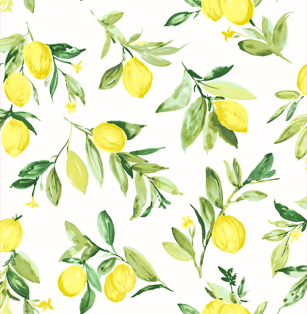 Limon Chartreuse Fruit Wallpaper by Brewster Fresh Start Kitchen & Bath Covers about 56.4 square feet 20.5-in by 33-ft long roll Unpasted 20.9 - Fabric Carolina -