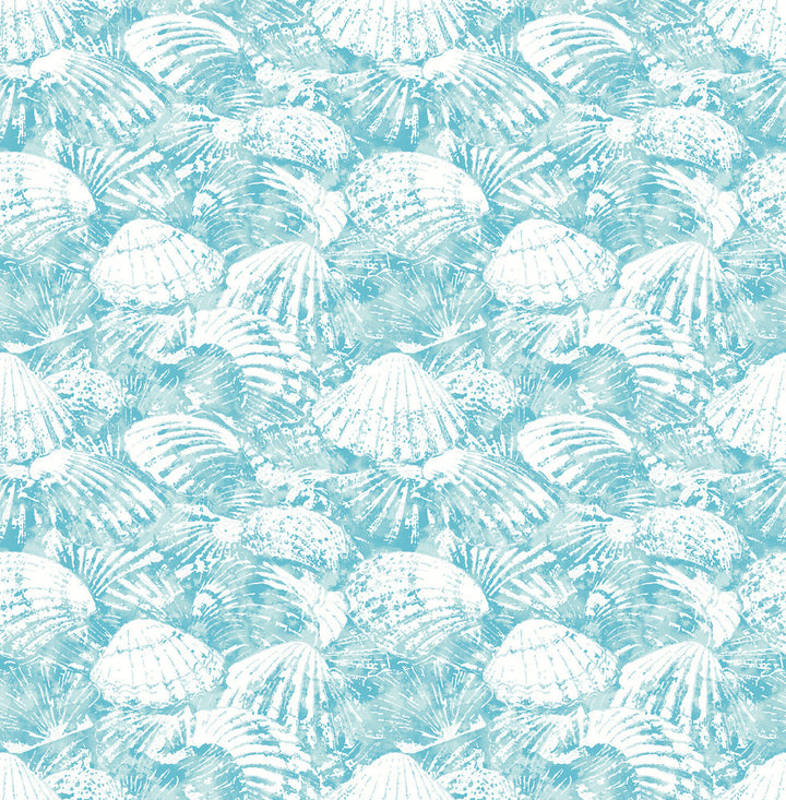 Surfside Aqua Shells Wallpaper by Brewster Fresh Start Kitchen & Bath Covers about 56.4 square feet 20.5-in by 33-ft long roll Unpasted 10.4 - Fabric Carolina -